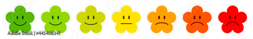 Sieben Blumen Feedback Gesichter Weißer Rahmen Grün Zu Rot