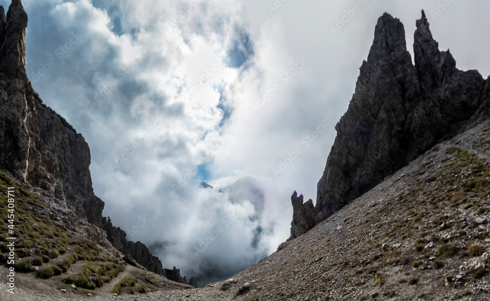 Panorama view from Solsteinhaus hut in Tyrol, Austria