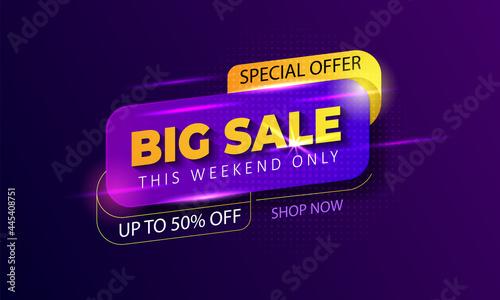 Big sale banner for promotion with gradient light background, special offer up to 50%