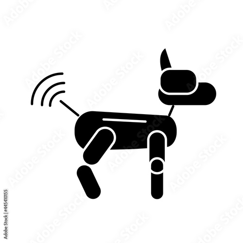 Futuristic robot dog glyph icon. Radio control from internet. Cyberpunk idea. Bio-robot gadgets