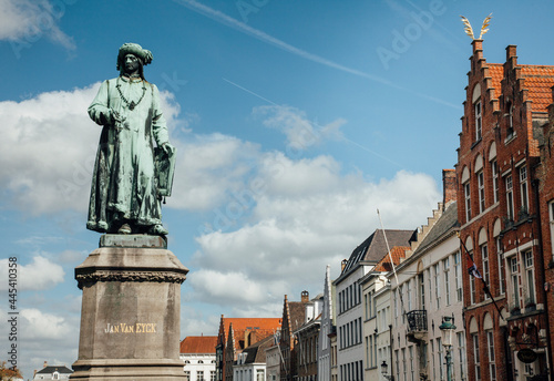 Belgium, West Flanders, Bruges, Statue of Jan van Eyck photo