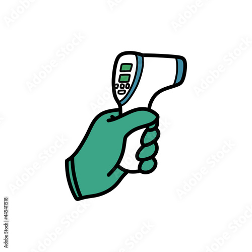 non-contact infrared thermometer doodle icon, vector color line illustration