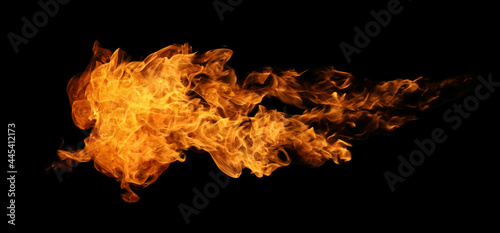 Set of fire and burning flame isolated on dark background for graphic design