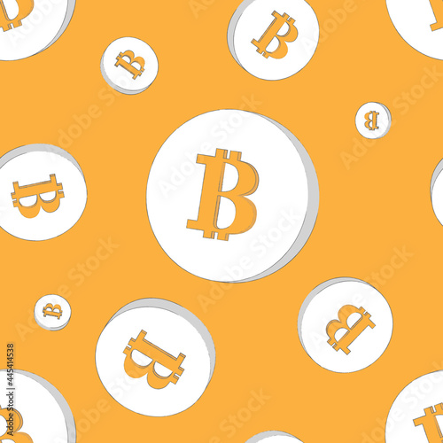 Cryptocurrency seamless pattern, Cryptocurrency coin (BTC) on orange background. 