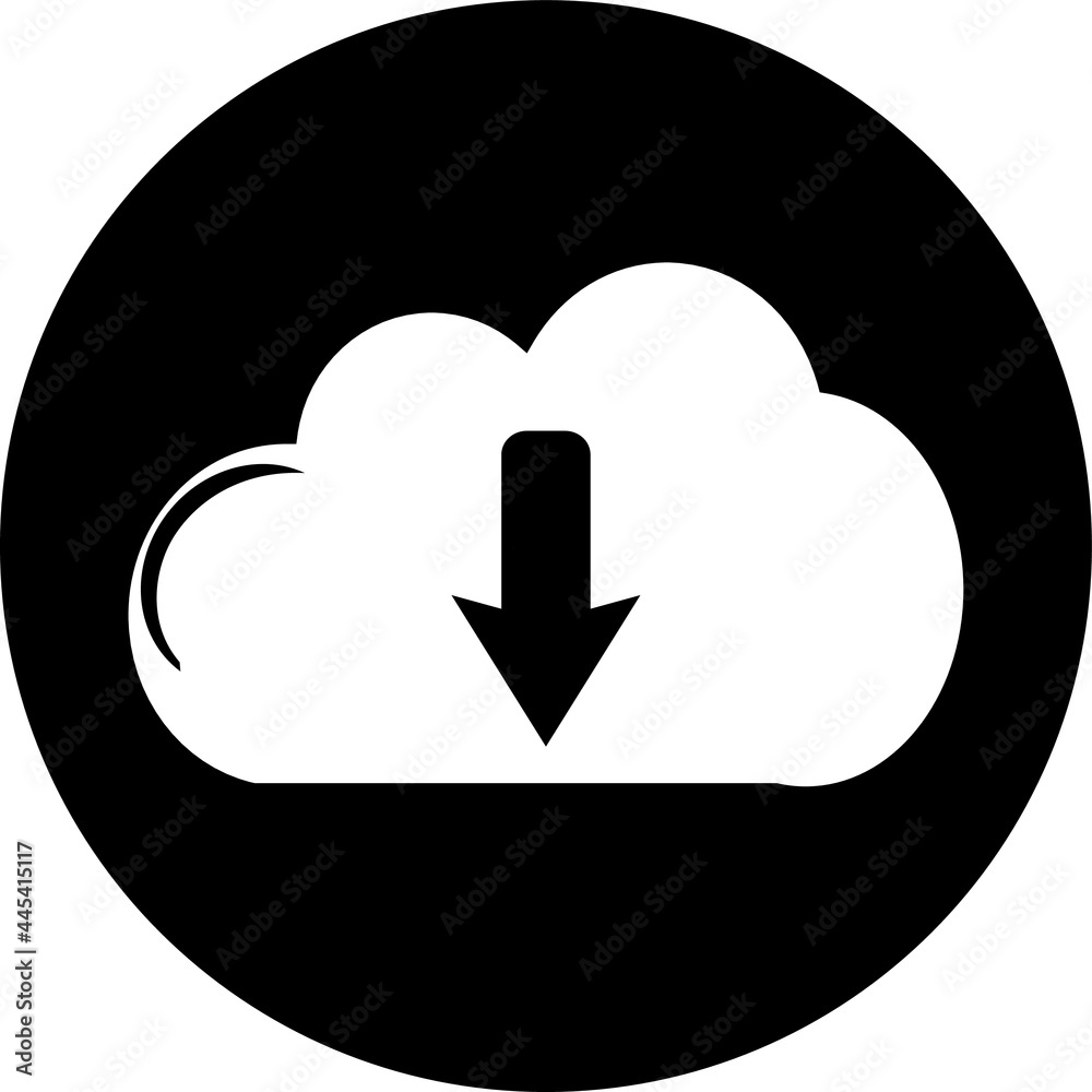 Cloud download outline isolated icon on black circle background Cloud download outline isolated icon on black circle background