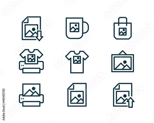Print on demand icons collection. Vector illustration