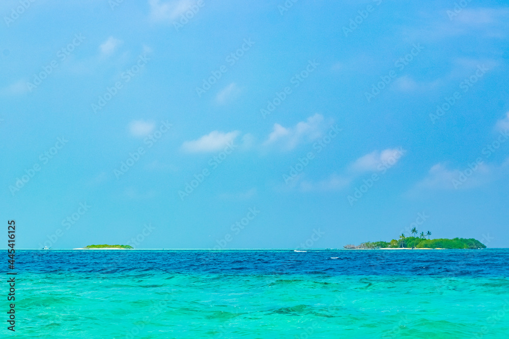 Color gradient at sandbank islands Madivaru Finolhu Rasdhoo Atoll Maldives.