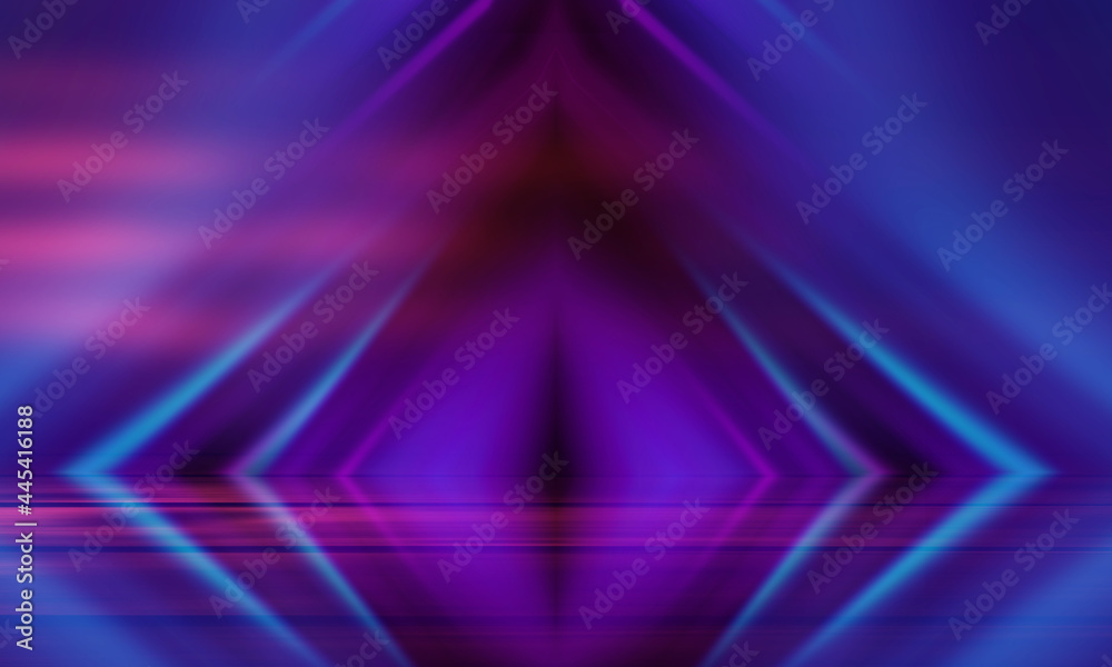 Neon abstract light rays on a dark background. Light effect, laser show, surface reflection. Ultraviolet radiation, nightclub. 3d illustration