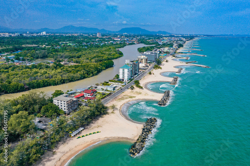 Aerial view of PMY Beach in Rayong, Thailand