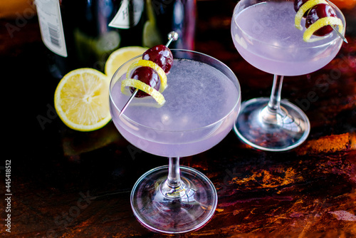 Canvastavla Aviation Gin Cocktails Garnished with Luxardo Cherries: Gin cocktails made with