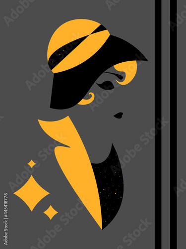 1920s minimal woman in black and yellow hat