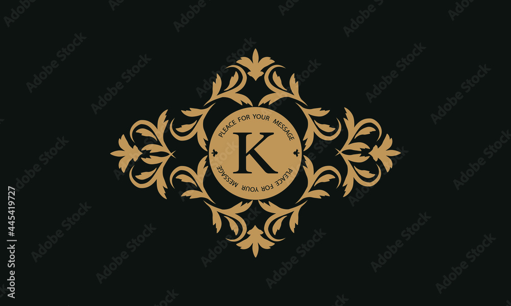 Elegant floral logo design template for one or two letters such as letter K. Calligraphic exquisite ornament. Business sign, monogram identity for restaurant, boutique, hotel, heraldic, jewelry.