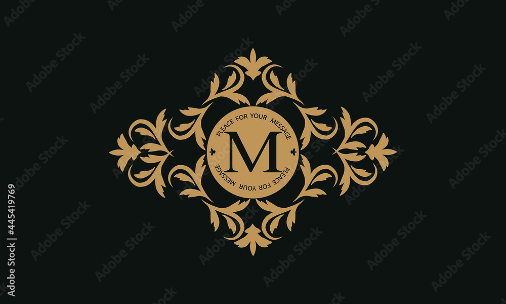 Elegant floral logo design template for one or two letters such as letter M. Calligraphic exquisite ornament. Business sign, monogram identity for restaurant, boutique, hotel, heraldic, jewelry.