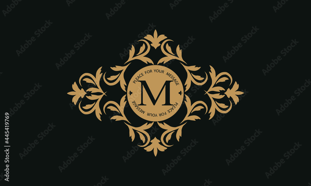 Fototapeta premium Elegant floral logo design template for one or two letters such as letter M. Calligraphic exquisite ornament. Business sign, monogram identity for restaurant, boutique, hotel, heraldic, jewelry.
