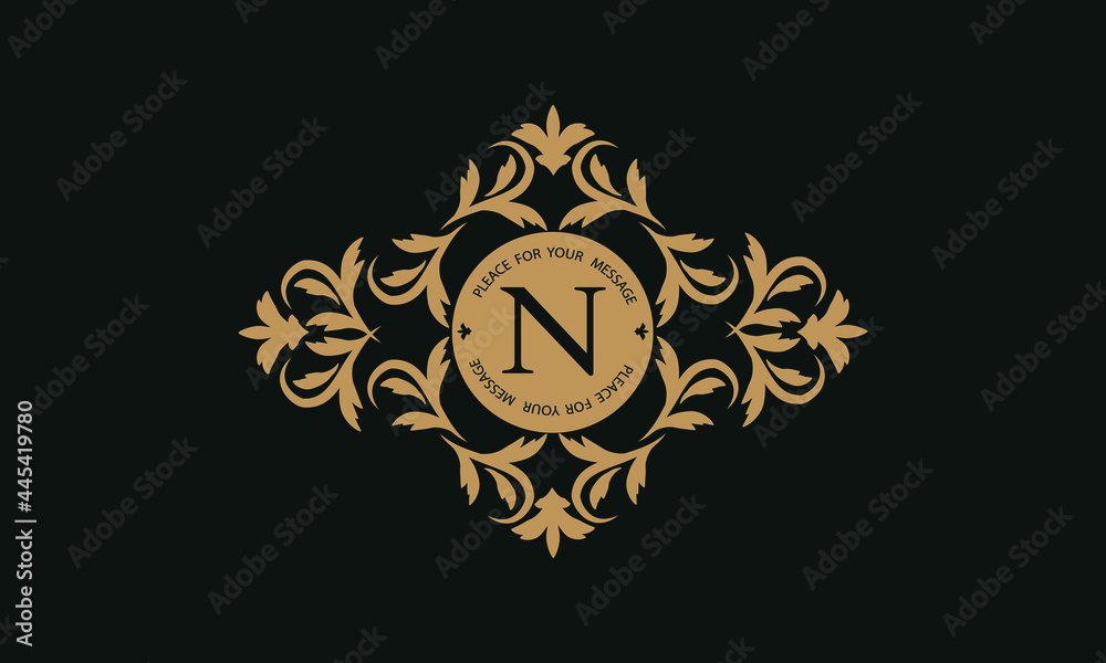 Elegant floral logo design template for one or two letters such as letter N. Calligraphic exquisite ornament. Business sign, monogram identity for restaurant, boutique, hotel, heraldic, jewelry.