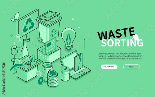 Waste sorting - line design style isometric banner