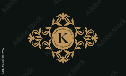 Elegant floral logo design template for one or two letters such as letter K. Calligraphic exquisite ornament. Business sign, monogram identity for restaurant, boutique, hotel, heraldic, jewelry.