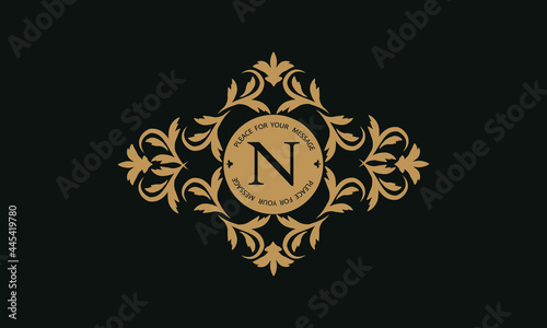 Fototapeta Naklejka Na Ścianę i Meble -  Elegant floral logo design template for one or two letters such as letter N. Calligraphic exquisite ornament. Business sign, monogram identity for restaurant, boutique, hotel, heraldic, jewelry.