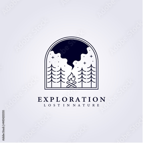 fire bone camp forest adventure logo vector illustration design simple badge exploration tent cook