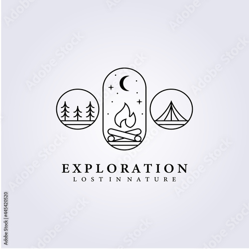 camping campfire cook adventure logo vector illustration icon symbol label sign abstract print background sign apparel design line art simple minimalist