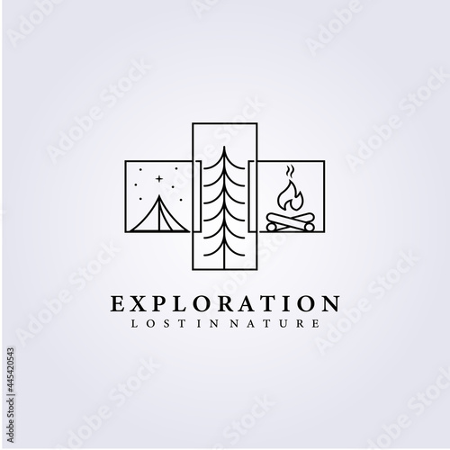 aesthetic camping adventure campfire forest logo vector illustration design icon symbol label background sign print apparel