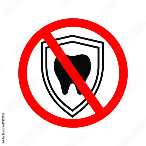 warning sign icon no teeth protection. with shield symbol.