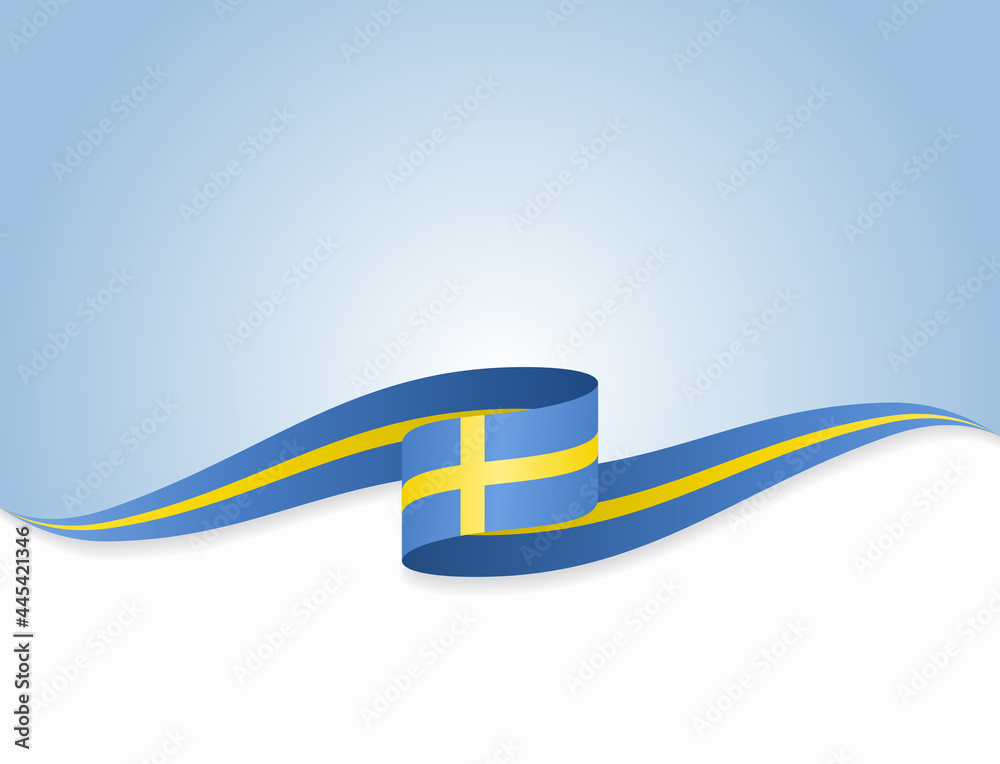 Swedish flag wavy abstract background. Vector illustration.