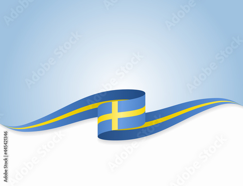 Swedish flag wavy abstract background. Vector illustration.