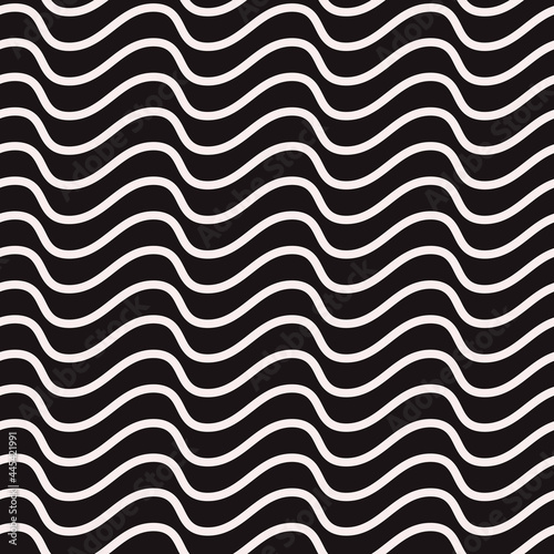Wavy white lines. Vector seamless stripes pattern.