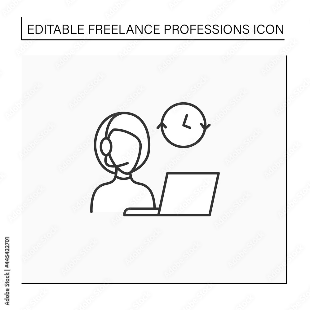 Admin support line icon. Administrative assistant.Call center.Day and night communication with customer. Distance work. Freelance professions concept. Isolated vector illustration. Editable stroke Admin support line icon. Administrative assistant.Call center.Day and night communication with customer. Distance work. Freelance professions concept. Isolated vector illustration. Editable stroke