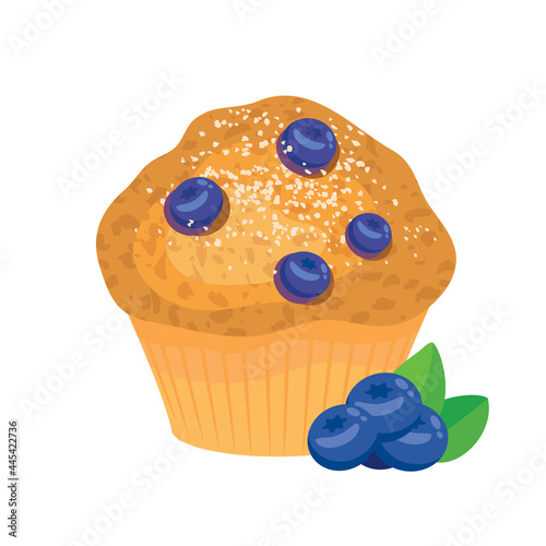 Delicious blueberry muffin icon vector. Fresh muffin with blueberries icon isolated on a white background