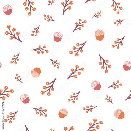 Autumn Berries and Acorns Seamless Pattern Background