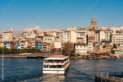 Turkey, Istanbul, Ferry arriving at Karakoy quarter photo