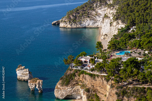 panoramic view of famous scenic beach Baia delle Zagare, Apulia, Italy photo