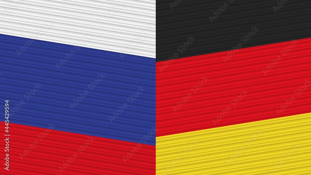 Germany and Russia Two Half Flags Together Fabric Texture Illustration Germany and Russia Two Half Flags Together Fabric Texture Illustration