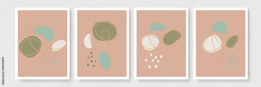 Trendy set of abstract creative minimal artistic hand painted compositions. Creative minimalist hand painted Abstract art background with watercolor stain and Hand Drawn doodle Scribble Circle