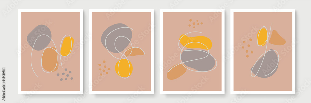 Trendy set of abstract creative minimal artistic hand painted compositions. Creative minimalist hand painted Abstract art background with watercolor stain and Hand Drawn doodle Scribble Circle