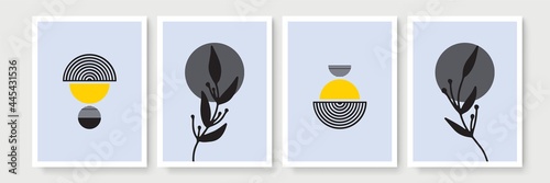 Vector set of abstract logo design templates in simple linear style - cozy home emblems, houses and plants stay at home - symbols for social media stories highlights and posts for interior stores