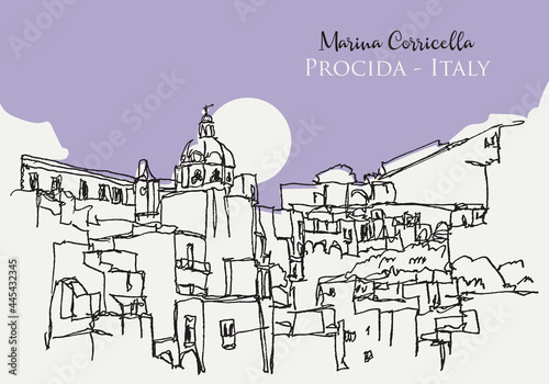 Sketch illustration of Marina Corricella in Italy photo