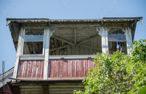 Worn out balcony on a wood house in the archipelago in Stockholm.