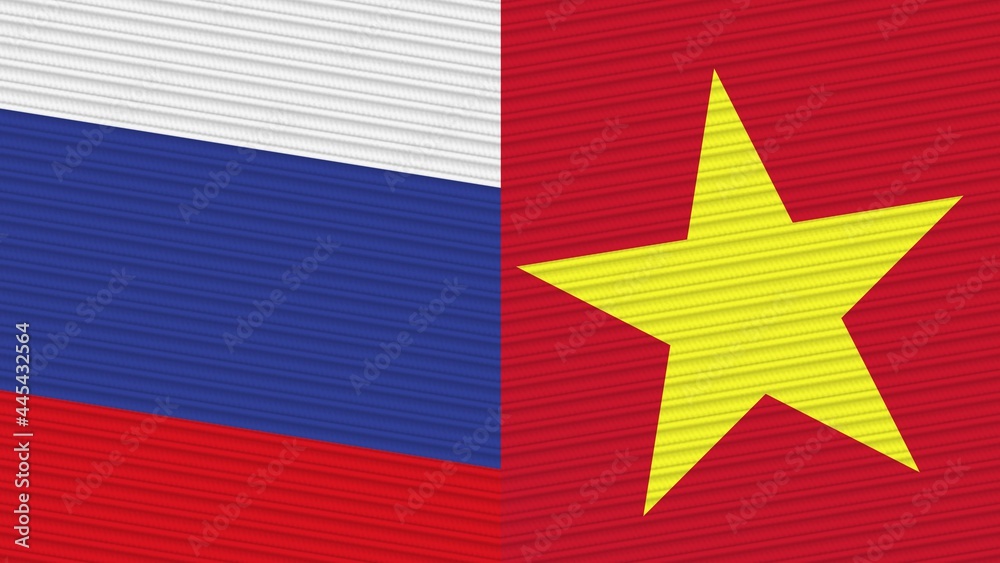 Vietnam and Russia Two Half Flags Together Fabric Texture Illustration