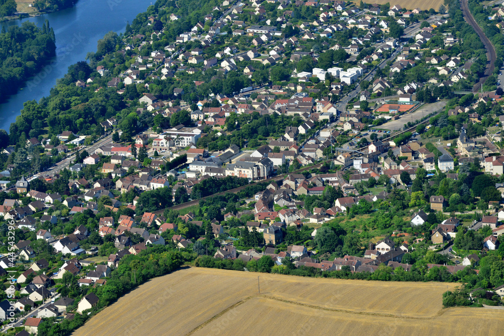 Juziers, France - july 7 2017 : aerial picture of the town