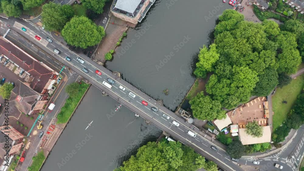 Top down drone shot over Skeldergate bridge York