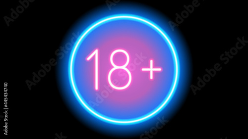 neon banner age restriction 18+ on black background