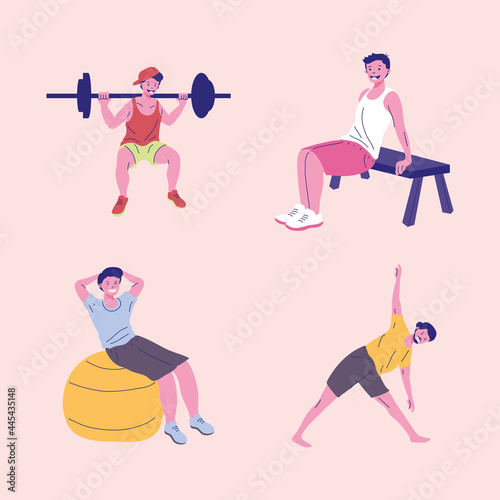 four men fitness sports