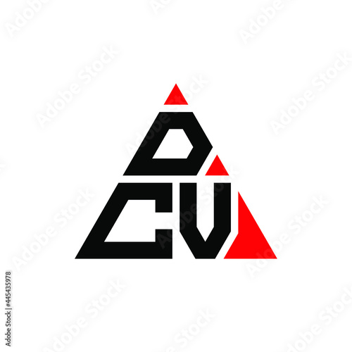 DCV triangle letter logo design with triangle shape. DCV triangle logo design monogram. DCV triangle vector logo template with red color. DCV triangular logo Simple, Elegant, and Luxurious Logo. DCV  photo