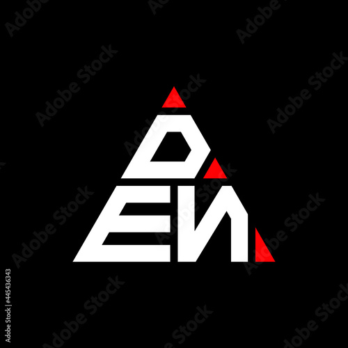 DEN triangle letter logo design with triangle shape. DEN triangle logo design monogram. DEN triangle vector logo template with red color. DEN triangular logo Simple, Elegant, and Luxurious Logo. DEN 
