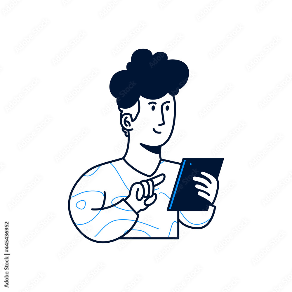 A man hold tablet. trendy vector illustration style A man hold tablet. trendy vector illustration style