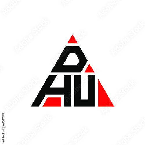 DHU triangle letter logo design with triangle shape. DHU triangle logo design monogram. DHU triangle vector logo template with red color. DHU triangular logo Simple, Elegant, and Luxurious Logo. DHU  photo
