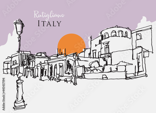 Hand drawn sketch illustration of Rutigliano, a commune in Bari, southern Italy